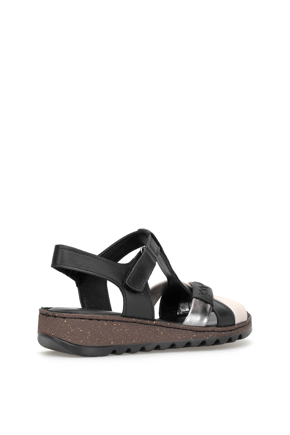 Elit 26YRhm207 Kadın Hakiki Deri Ortopedik Düz Sandalet Siyah