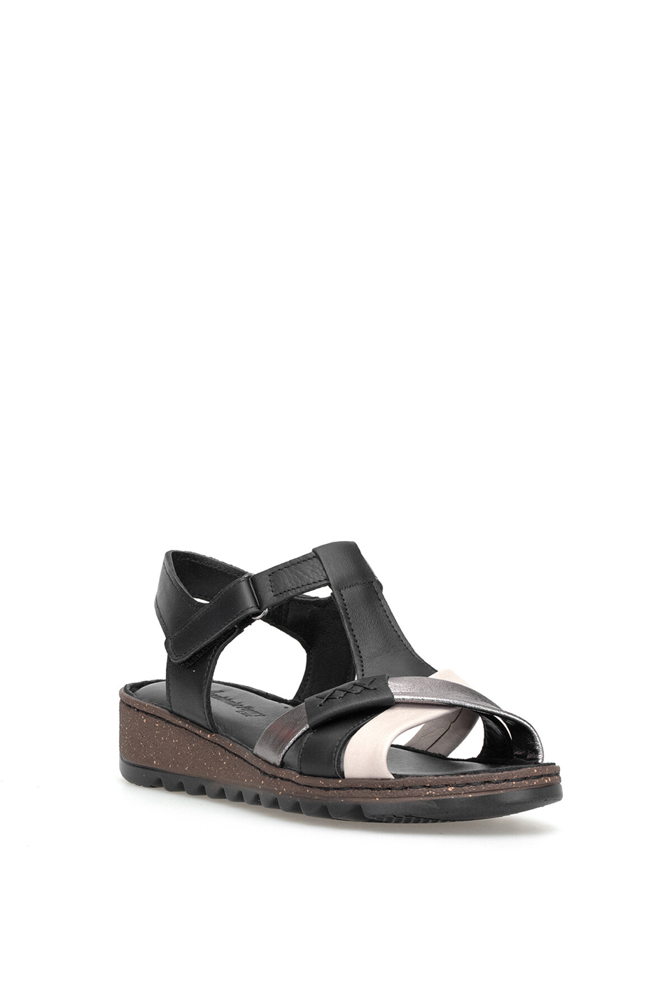 Elit 26YRhm207 Kadın Hakiki Deri Ortopedik Düz Sandalet Siyah