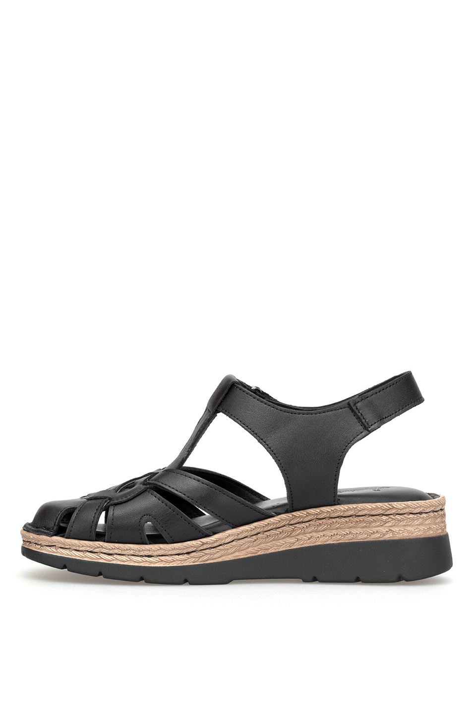 Elit 26YRhm438 Kadın Hakiki Deri Ortopedik Düz Sandalet Siyah