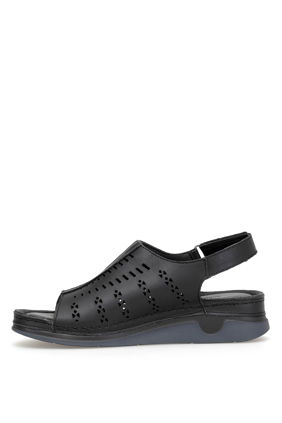 Elit 26YRhmM-033 Kadın Hakiki Deri Ortopedik Düz Sandalet Siyah