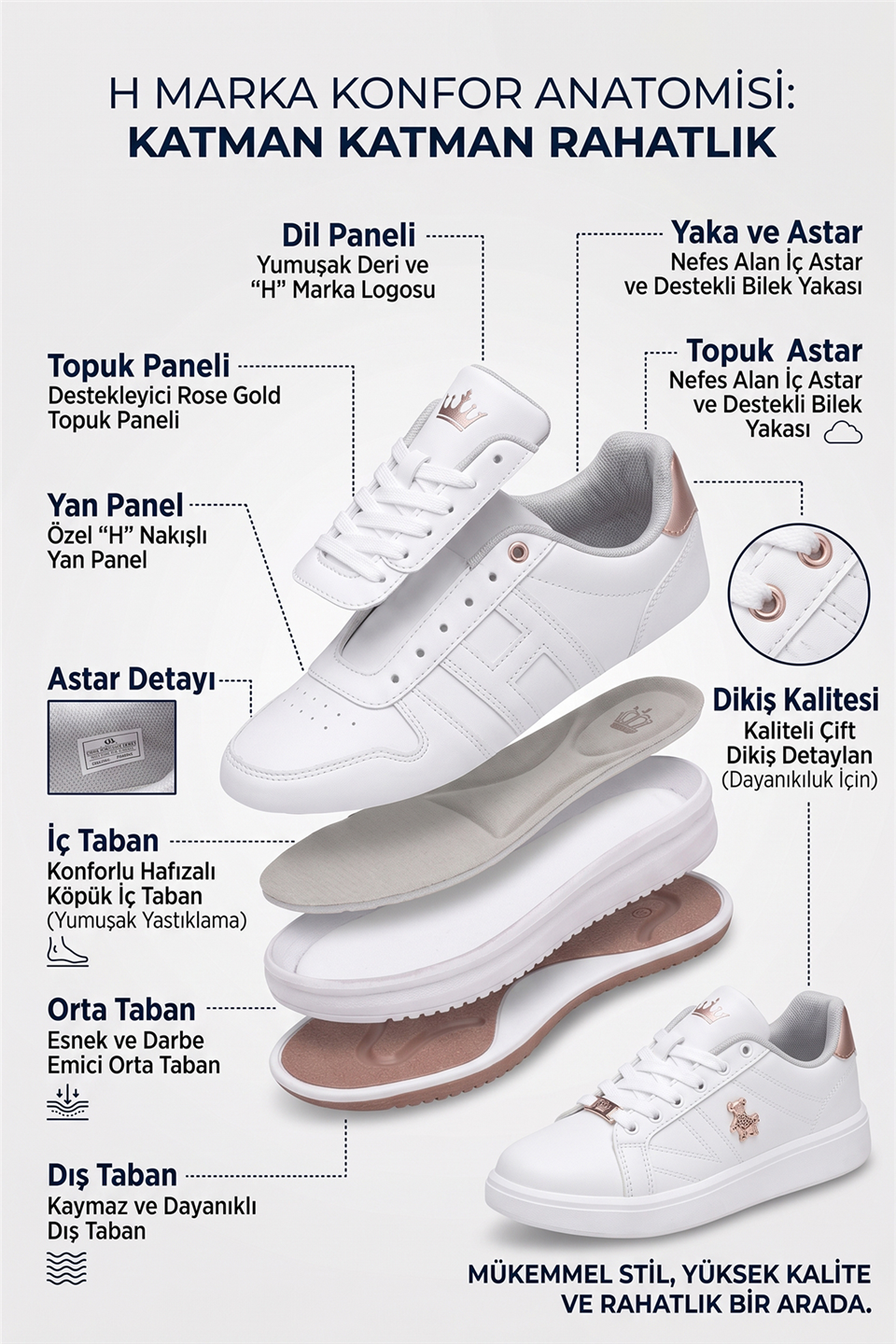 Elit. ASOZREBEKA Kadın Klasik Sneaker Beyaz - Altın