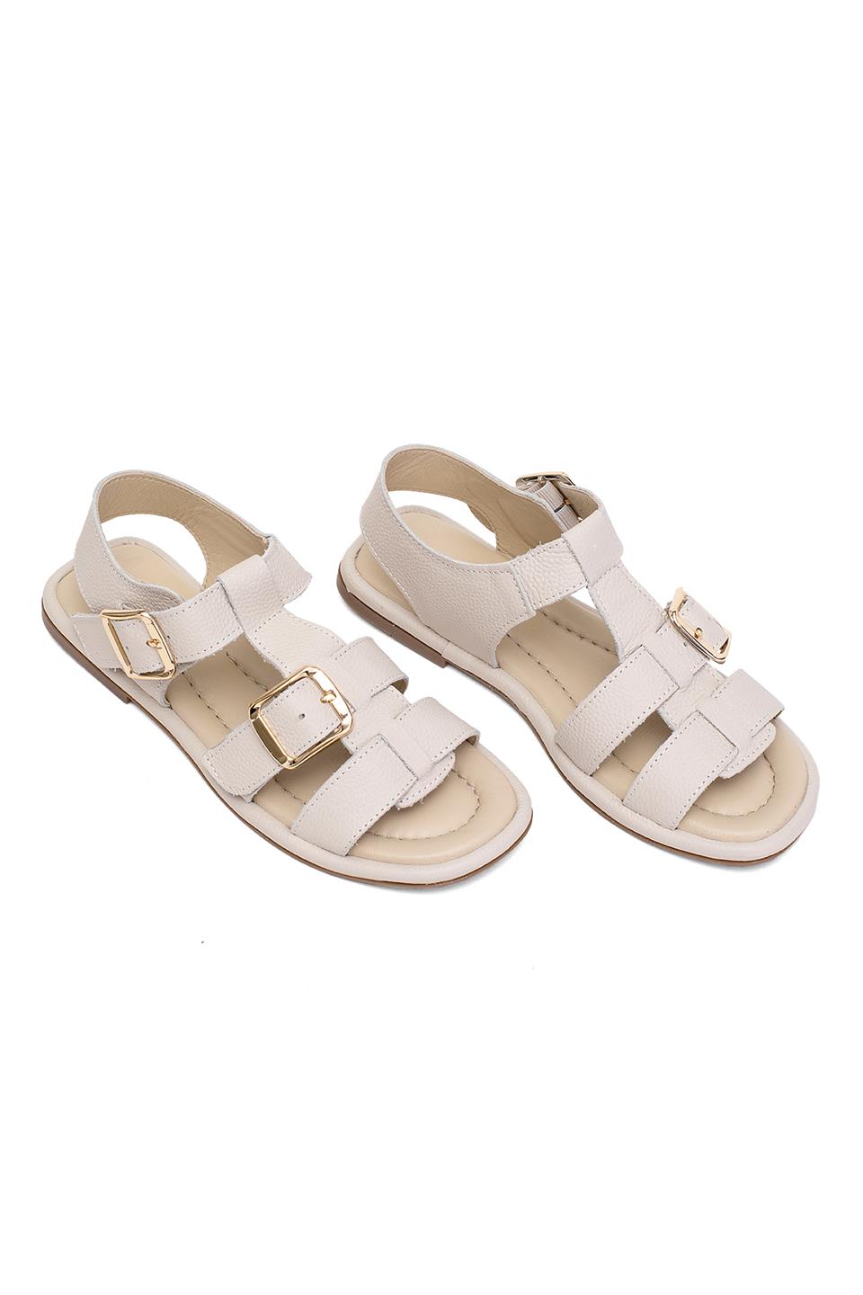 Elit Adalina Kadın Hakiki Deri Düz Sandalet Bej