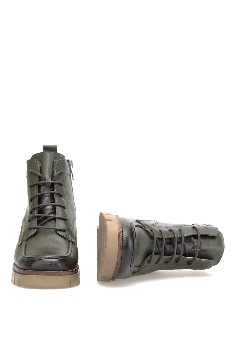 Elit Alvarine Kadın Hakiki Deri Topuklu Bot Haki