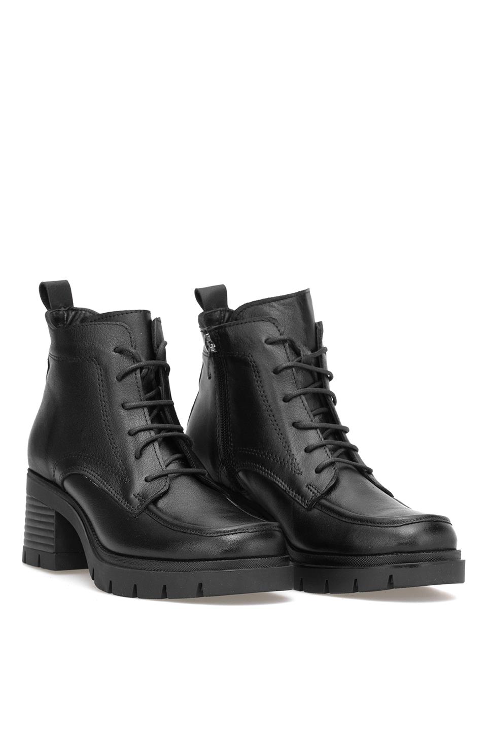 Elit Alvarine Kadın Hakiki Deri Topuklu Bot Siyah