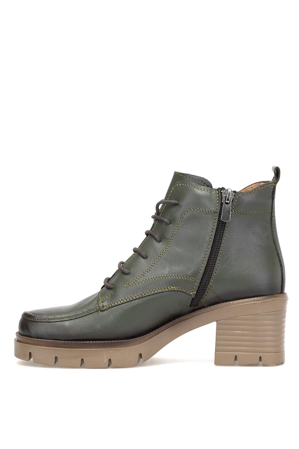 Elit Alvarine Kadın Hakiki Deri Topuklu Bot Haki