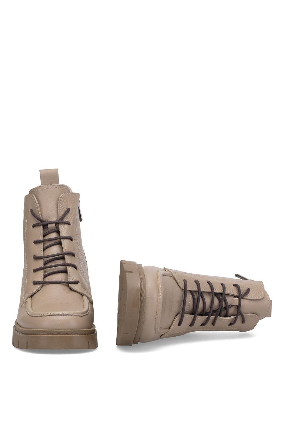 Elit Alvarine Kadın Hakiki Deri Topuklu Bot Bej