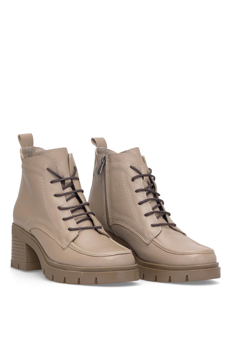 Elit Alvarine Kadın Hakiki Deri Topuklu Bot Bej