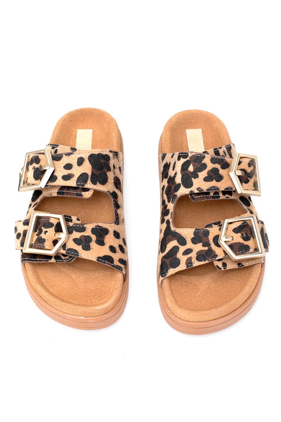 Elit Amoretta Kadın Hakiki Deri Düz Terlik Leopar