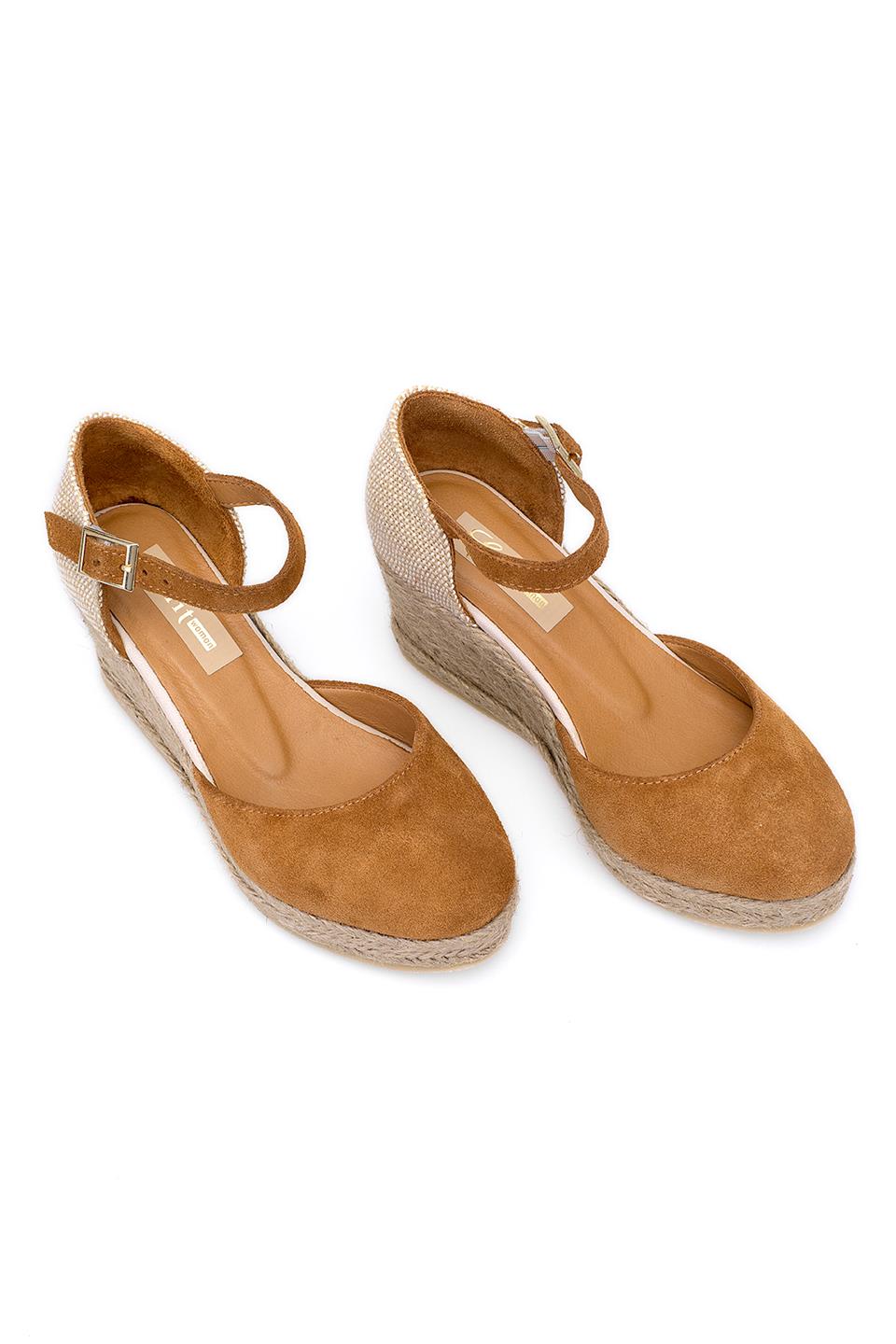 Elit Anastelle Kadın Hakiki Süet Deri Dolgu Topuk Sandalet Taba