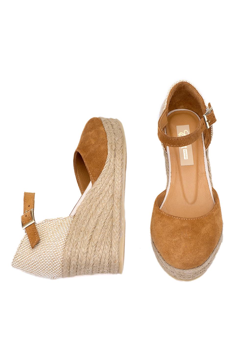 Elit Anastelle Kadın Hakiki Süet Deri Dolgu Topuk Sandalet Taba