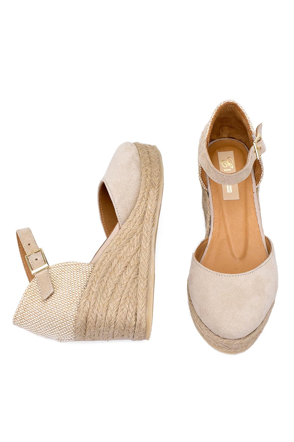 Elit Anastelle Kadın Hakiki Süet Deri Dolgu Topuk Sandalet Bej