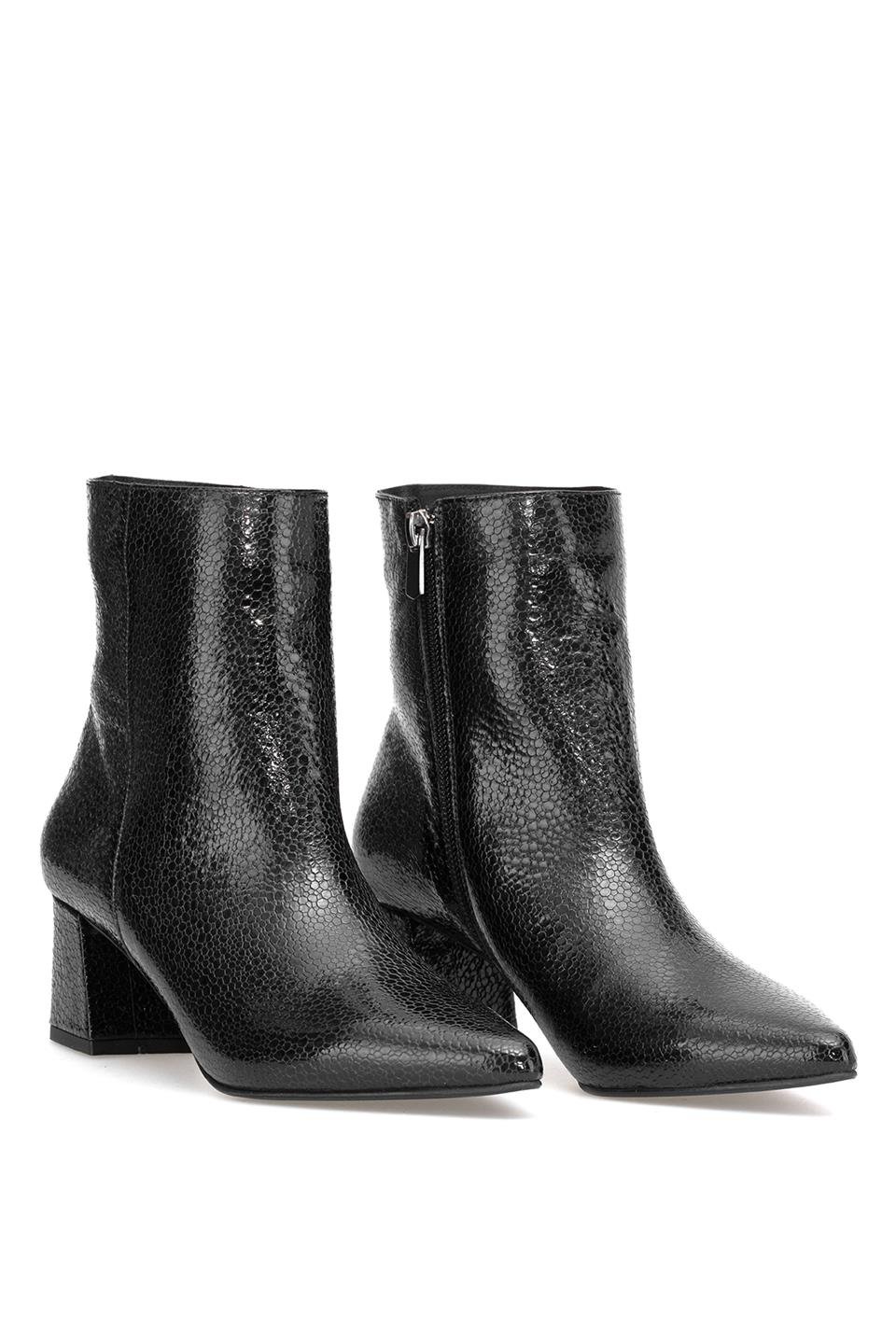 Elit Arabella Kadın Hakiki Rugan Deri Klasik Topuklu Bot Siyah