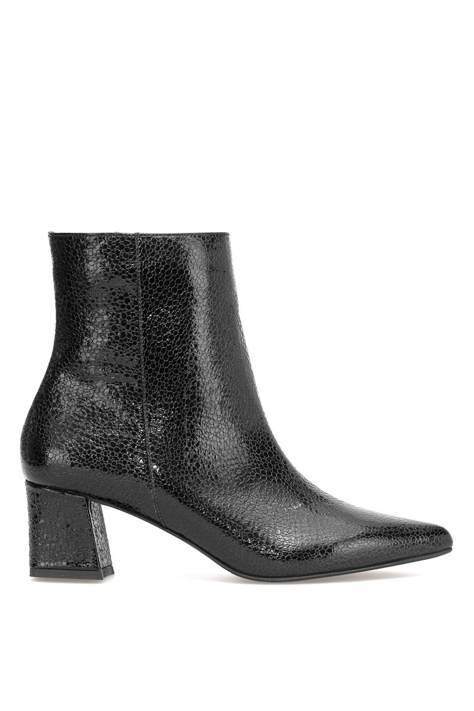 Elit Arabella Kadın Hakiki Rugan Deri Klasik Topuklu Bot Siyah
