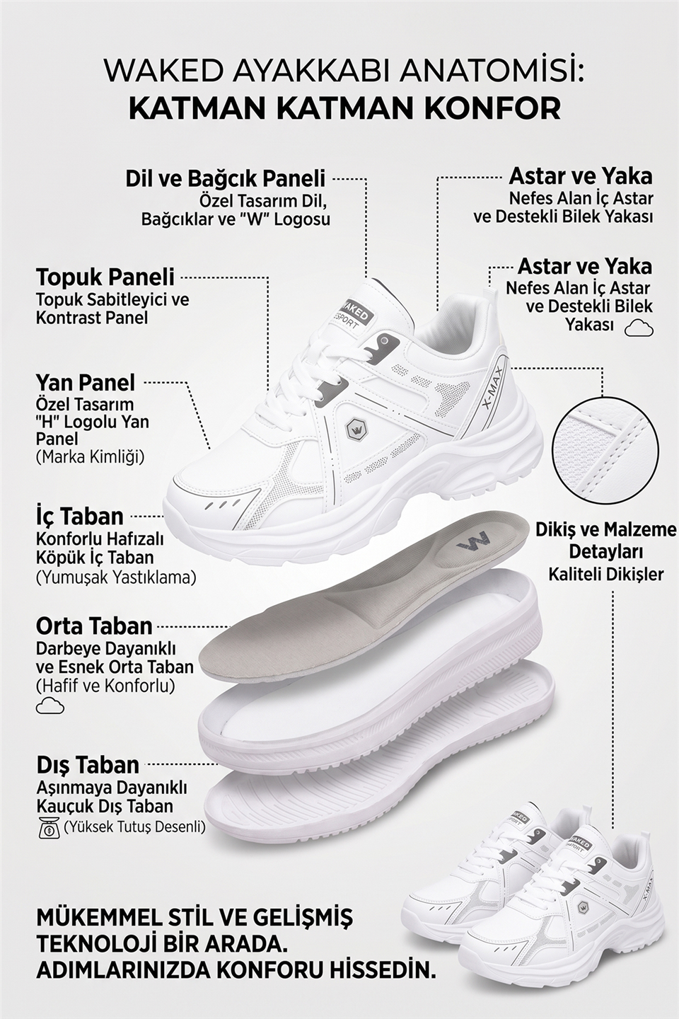 Elit ASENS4338 Erkek Klasik Sneaker Beyaz - Siyah
