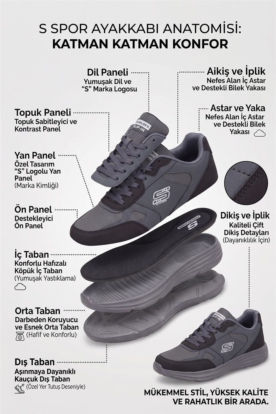 Elit ASENS4349 Erkek Klasik Sneaker Füme