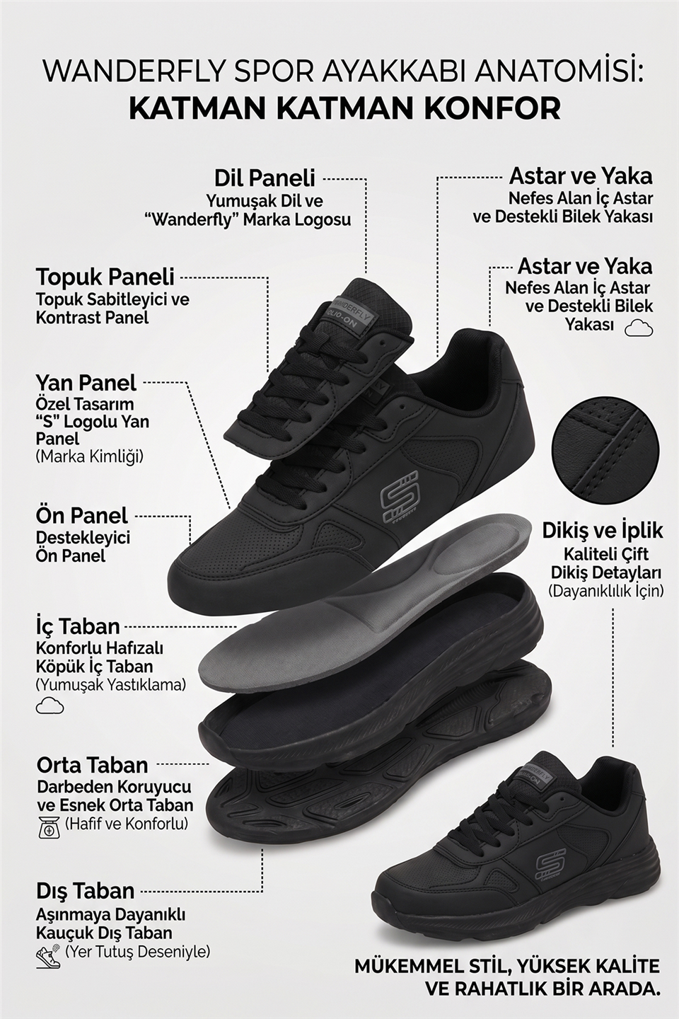 Elit ASENS4349 Erkek Klasik Sneaker Siyah