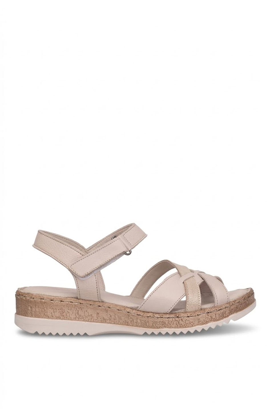 Elit ASIRM2309 Kadın Hakiki Deri Düz Sandalet Bej