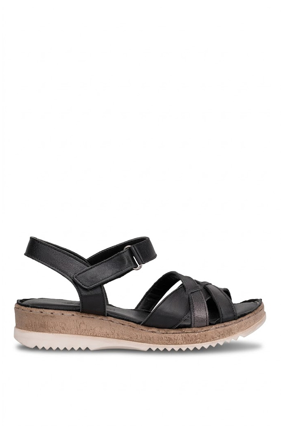 Elit ASIRM2309 Kadın Hakiki Deri Düz Sandalet Siyah
