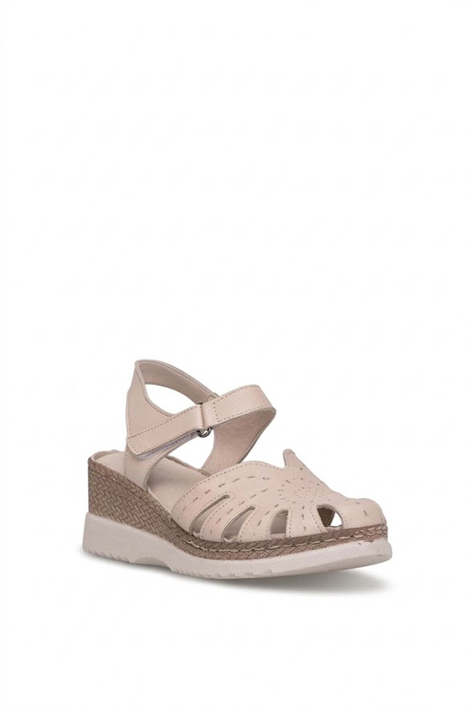 Elit ASIRM2613 Kadın Hakiki Deri Dolgu Topuk Sandalet Bej