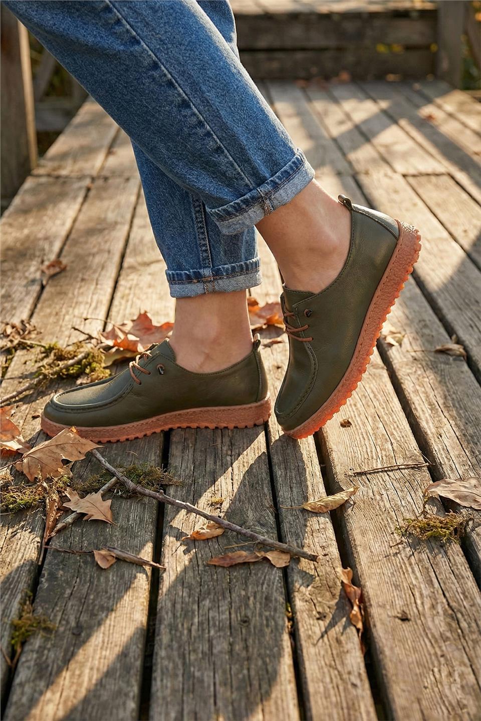 Elit ASSCL100 Kadın Hakiki Deri Casual Ayakkabı Haki