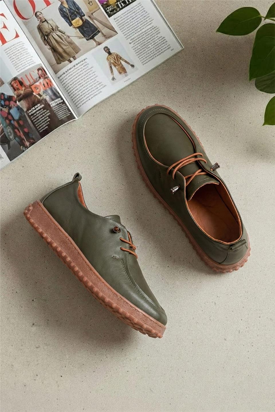 Elit ASSCL100 Kadın Hakiki Deri Casual Ayakkabı Haki