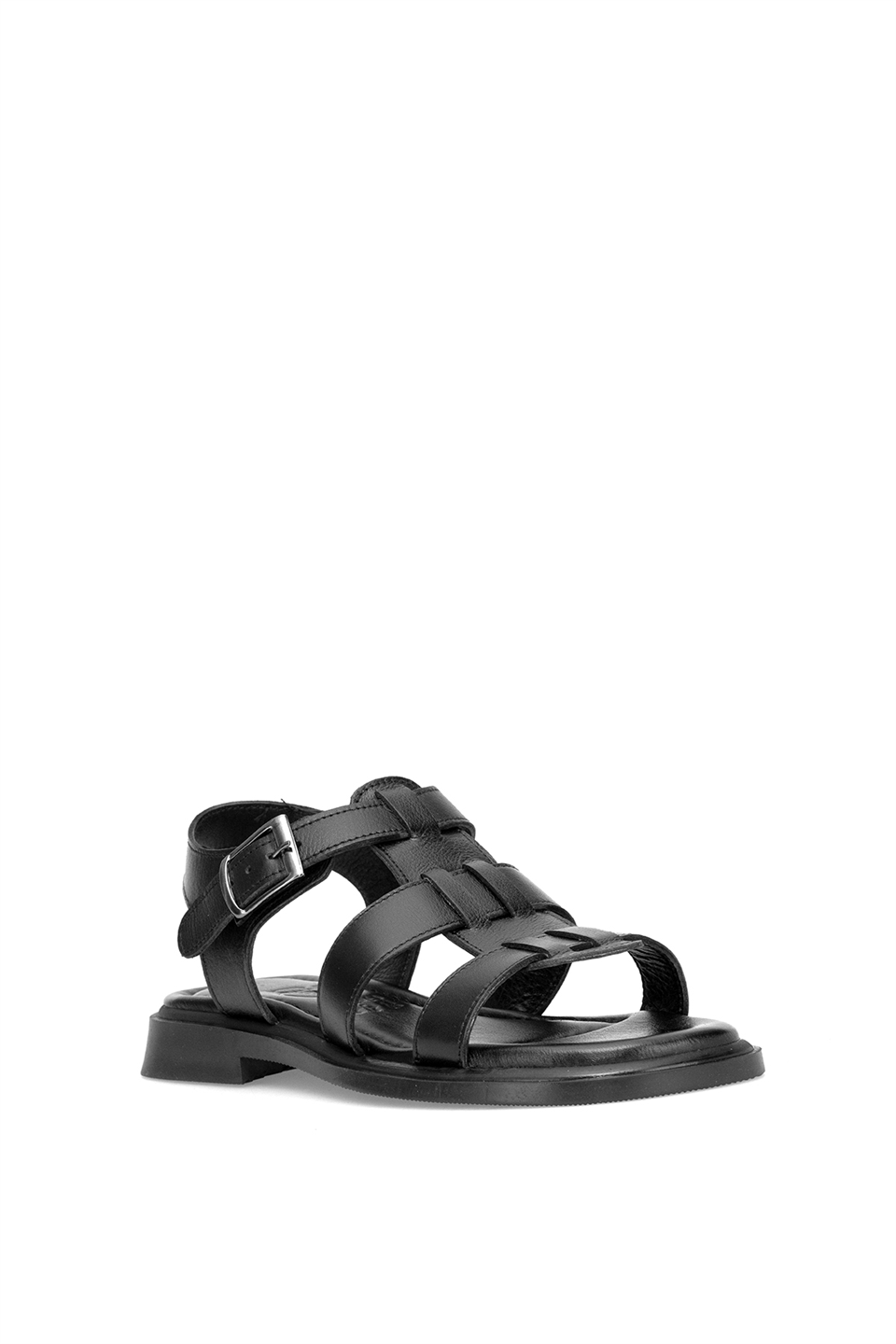 Elit ASVR404 Kadın Hakiki Deri Düz Sandalet Siyah