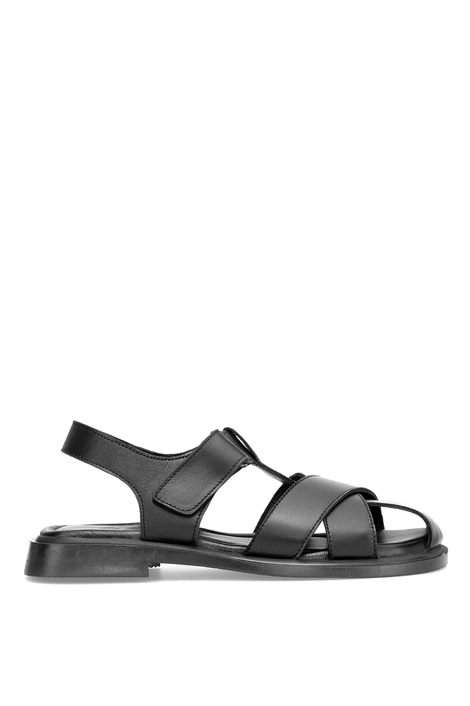 Elit ASVR460 Kadın Hakiki Deri Düz Sandalet Siyah