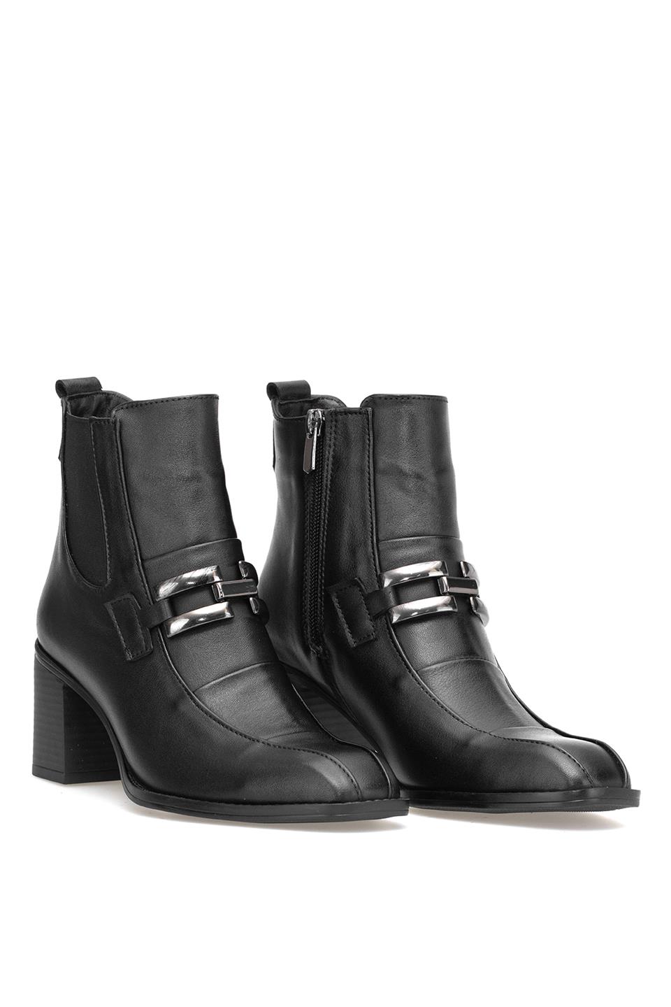 Elit Brivelle Kadın Hakiki Deri Topuklu Bot Siyah