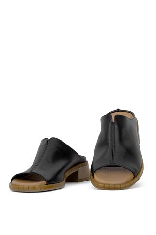 Elit Brk022C Kadın Hakiki Deri Düz Terlik Siyah