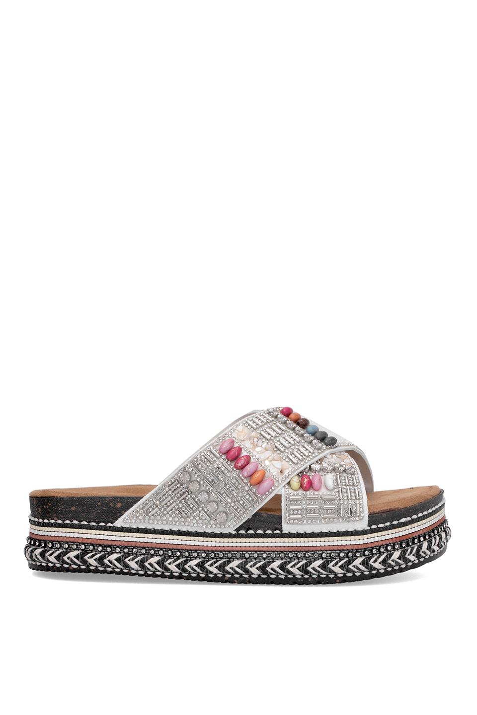 Elit BTBSJ03 Kadın Taşlı Düz Terlik Beyaz