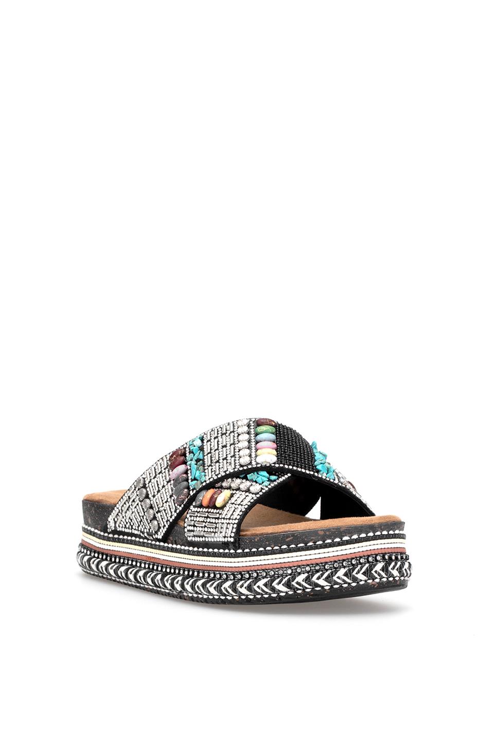 Elit BTBSJ03 Kadın Taşlı Düz Terlik Siyah