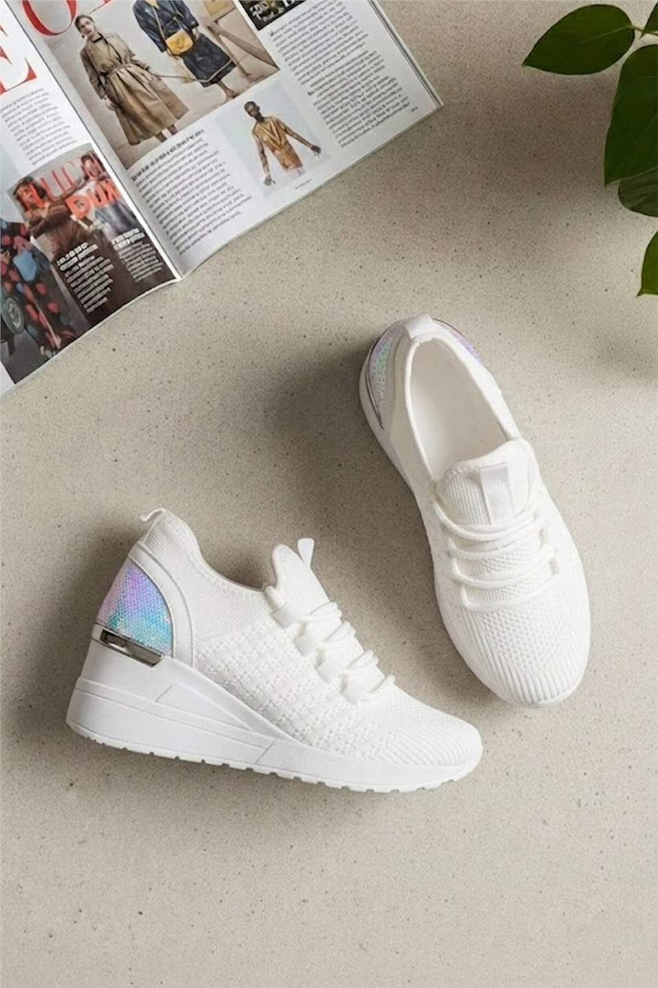 Elit BTFLRFT-607 Kadın Gizli Dolgu Topuklu Klasik Sneaker Beyaz