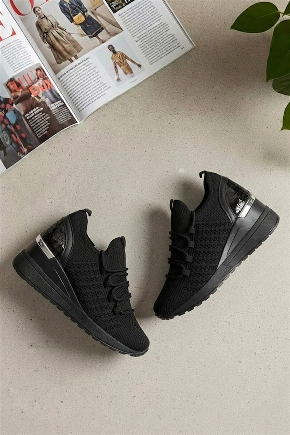 Elit BTFLRFT-607 Kadın Gizli Dolgu Topuklu Klasik Sneaker Siyah