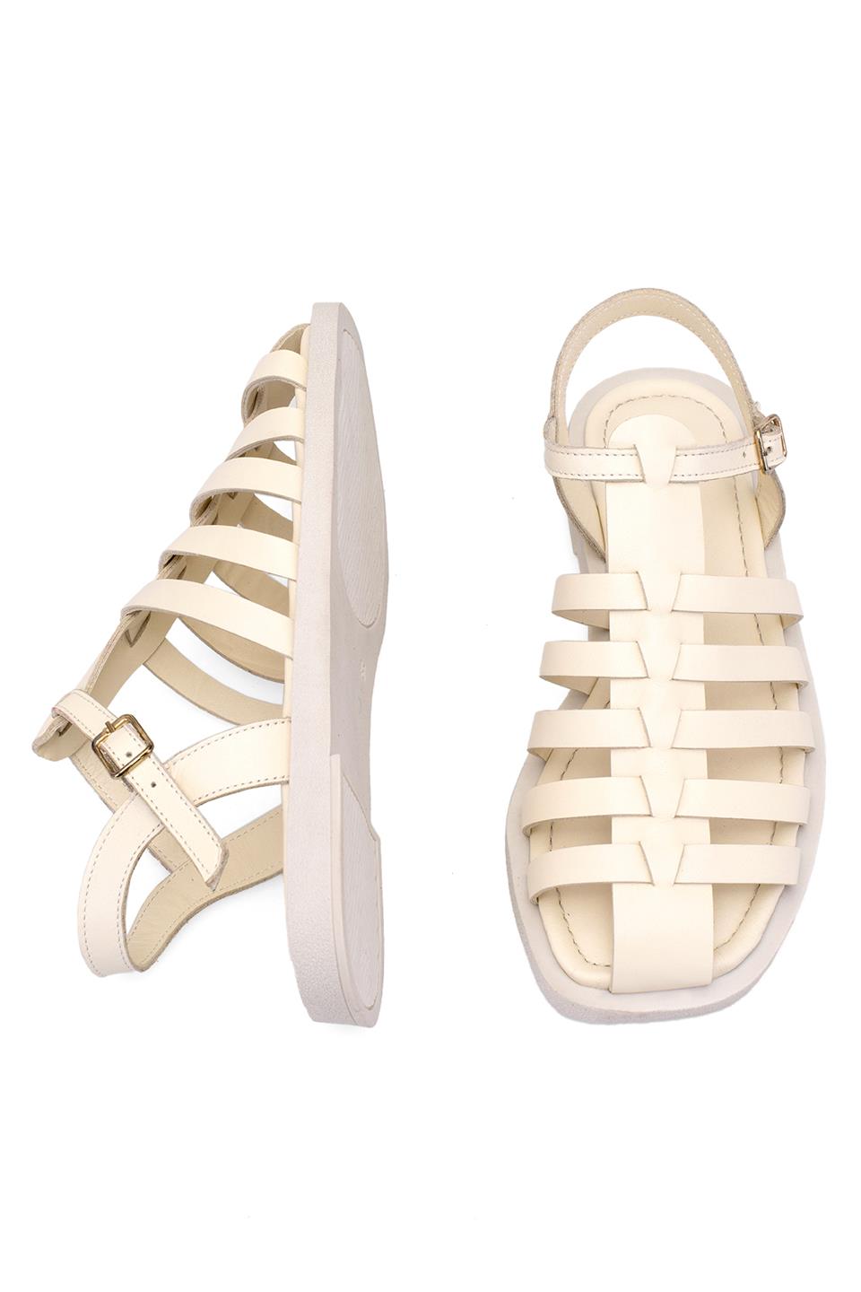 Elit Camila Kadın Hakiki Deri Ortopedik Düz Sandalet Bej