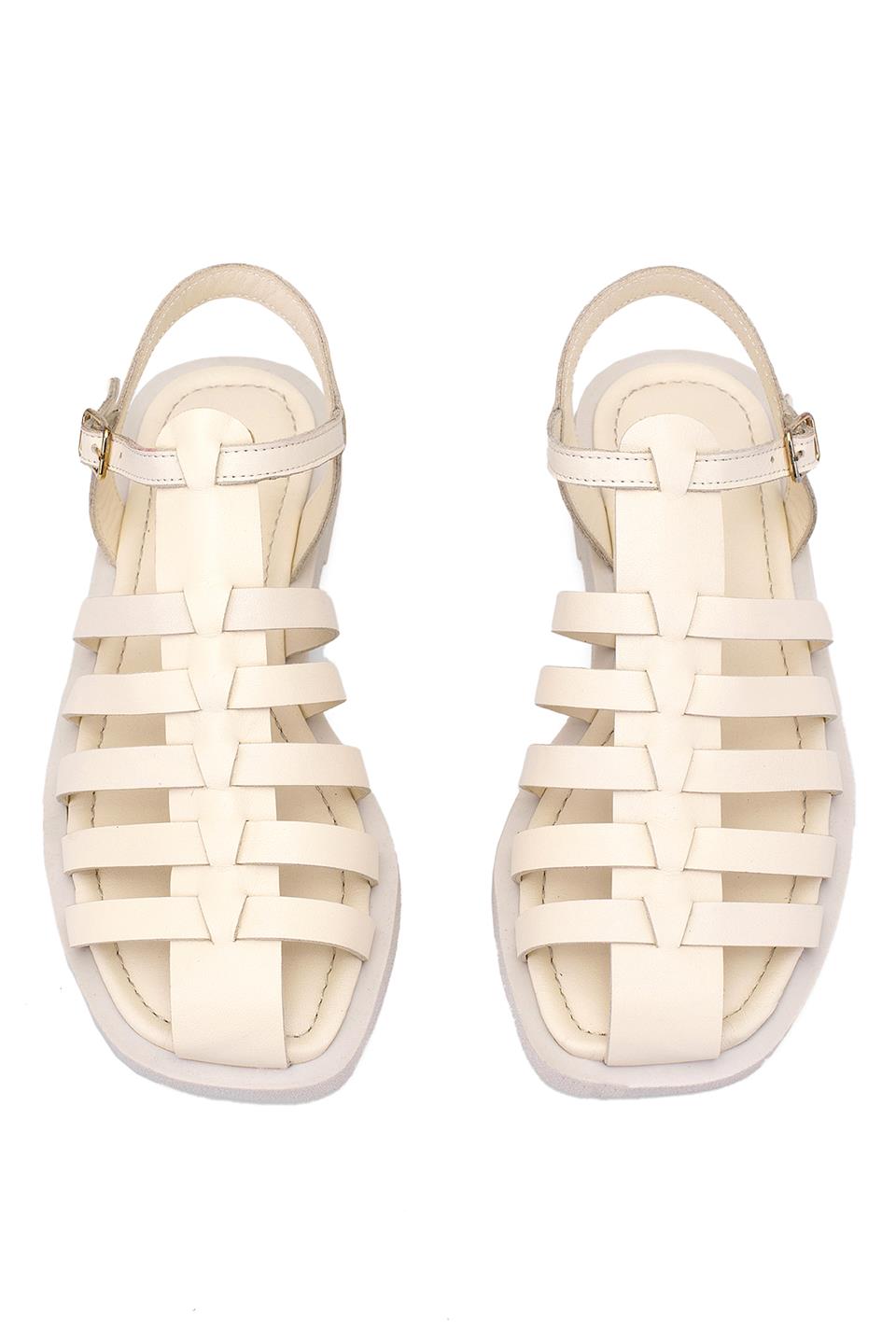 Elit Camila Kadın Hakiki Deri Ortopedik Düz Sandalet Bej