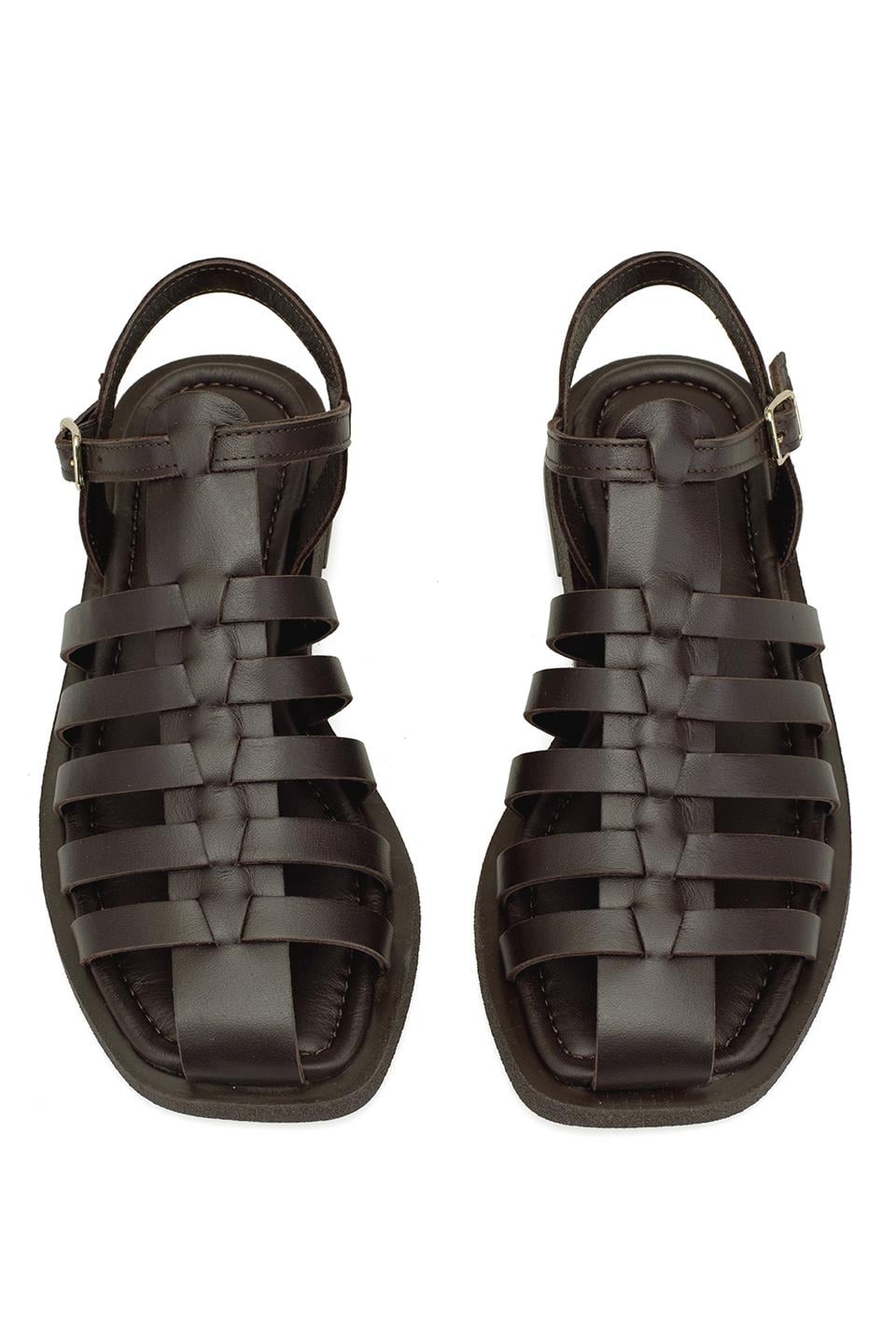 Elit Camila Kadın Hakiki Deri Ortopedik Düz Sandalet Kahverengi