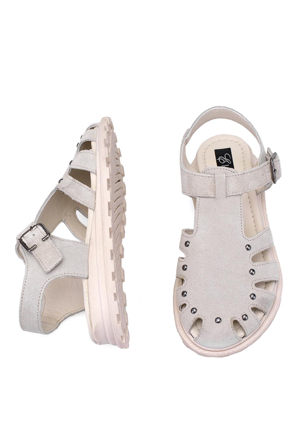 Elit Celestine Kadın Hakiki Deri Düz Sandalet Bej
