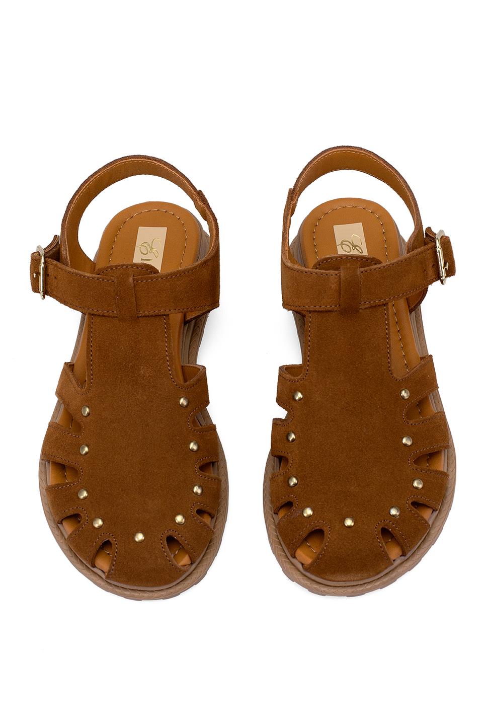 Elit Celestine Kadın Hakiki Deri Düz Sandalet Taba