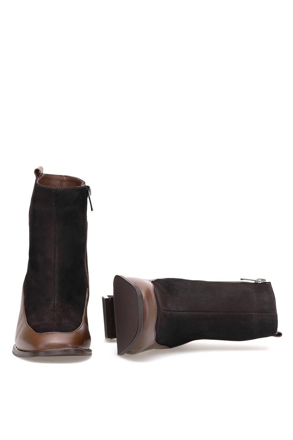 Elit Cordelia Kadın Hakiki Rugan Deri Klasik Topuklu Bot Kahverengi