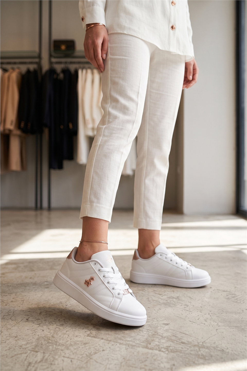 Elit. ASOZREBEKA Kadın Klasik Sneaker Beyaz - Altın