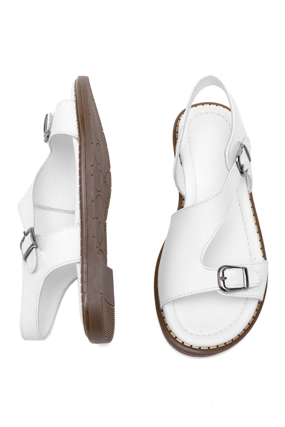 Elit Daria Kadın Hakiki Deri Düz Sandalet Beyaz