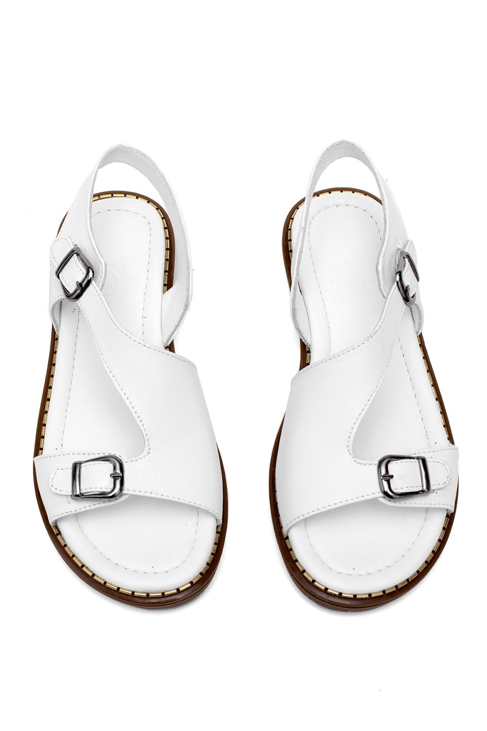 Elit Daria Kadın Hakiki Deri Düz Sandalet Beyaz