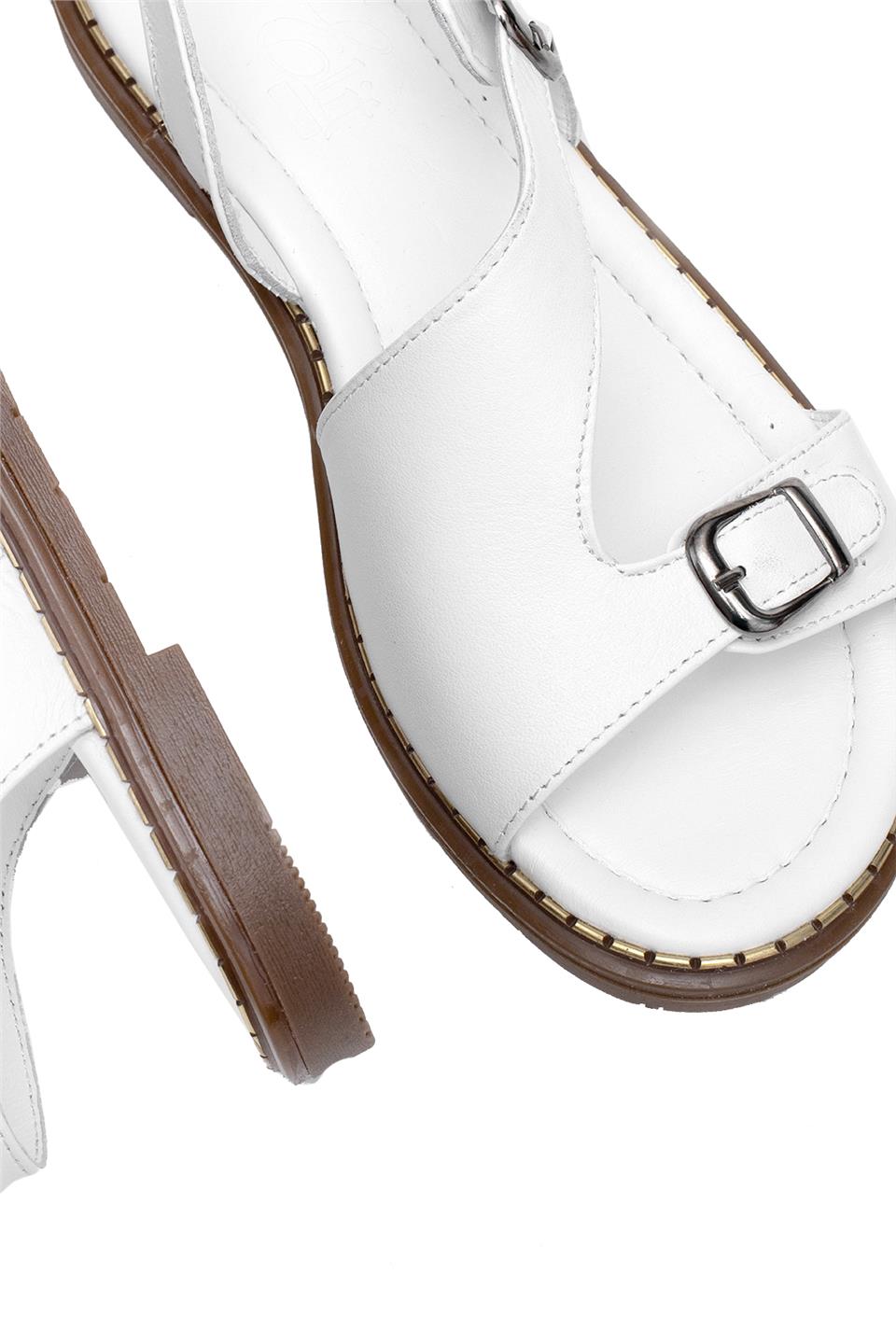Elit Daria Kadın Hakiki Deri Düz Sandalet Beyaz