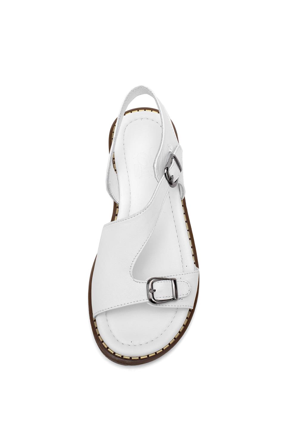 Elit Daria Kadın Hakiki Deri Düz Sandalet Beyaz