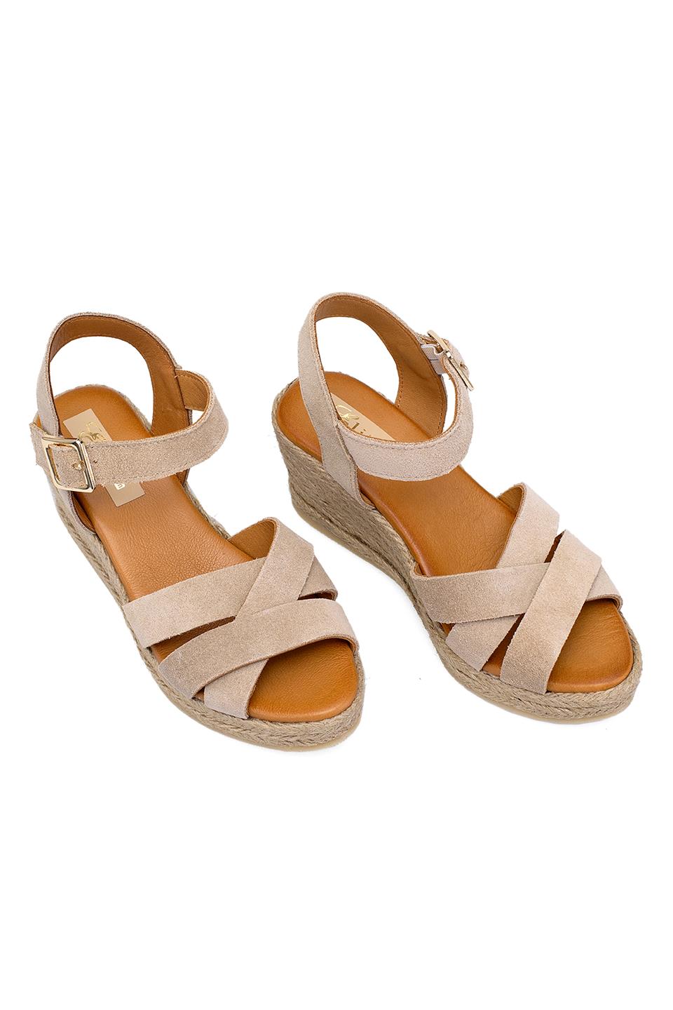 Elit Delina Kadın Hakiki Süet Deri Dolgu Topuk Sandalet Bej