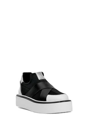 Elit DK34123 Kadın Hakiki Deri Klasik Sneaker Beyaz - Siyah