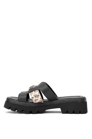 Elit DK523-010 Kadın Hakiki Deri Düz Terlik Siyah