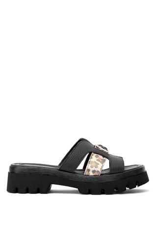 Elit DK523-010 Kadın Hakiki Deri Düz Terlik Siyah