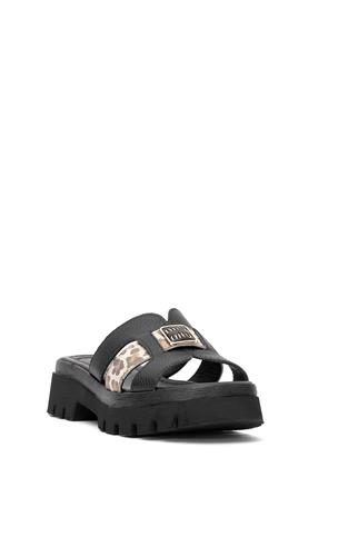 Elit DK523-010 Kadın Hakiki Deri Düz Terlik Siyah