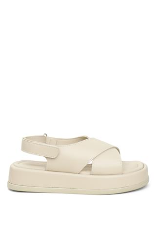 Elit END757 Kadın Düz Sandalet Bej